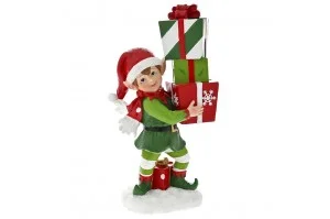 Χριστουγεννιάτικο Πράσινο Ξωτικό Με Δώρα Από Πολυρεζίν 25cm