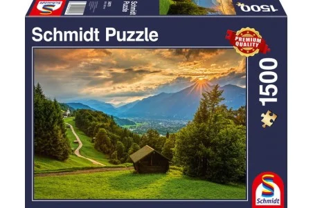 Schmidt Puzzle \\"Sunset over the mountain village of Wamberg\\" 1500 κομματιών